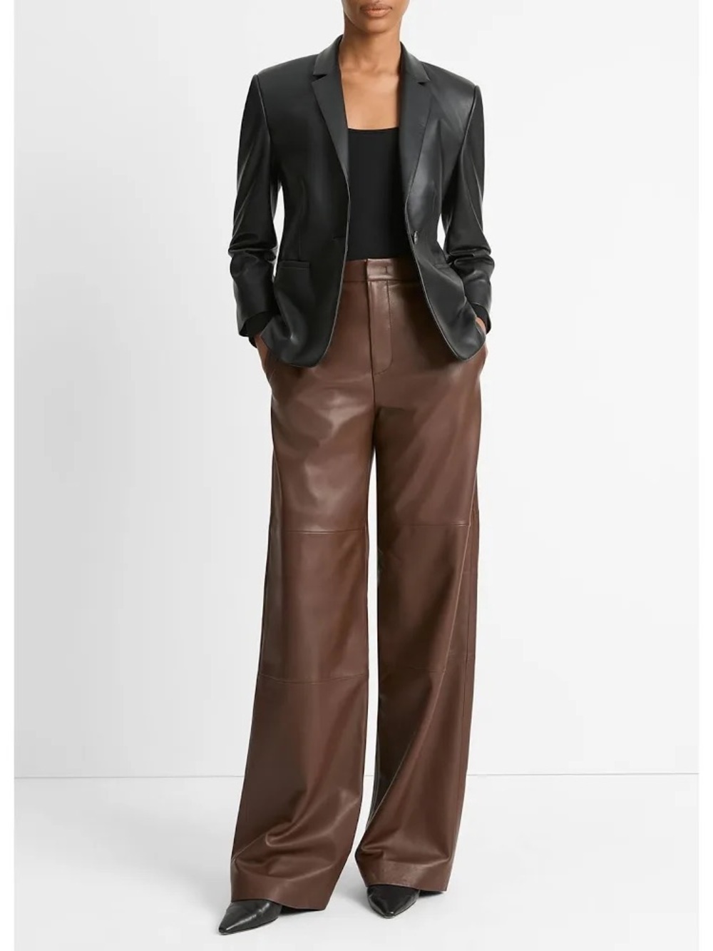 Vince Black Leather Tailored Blazer - Picture 2 of 3